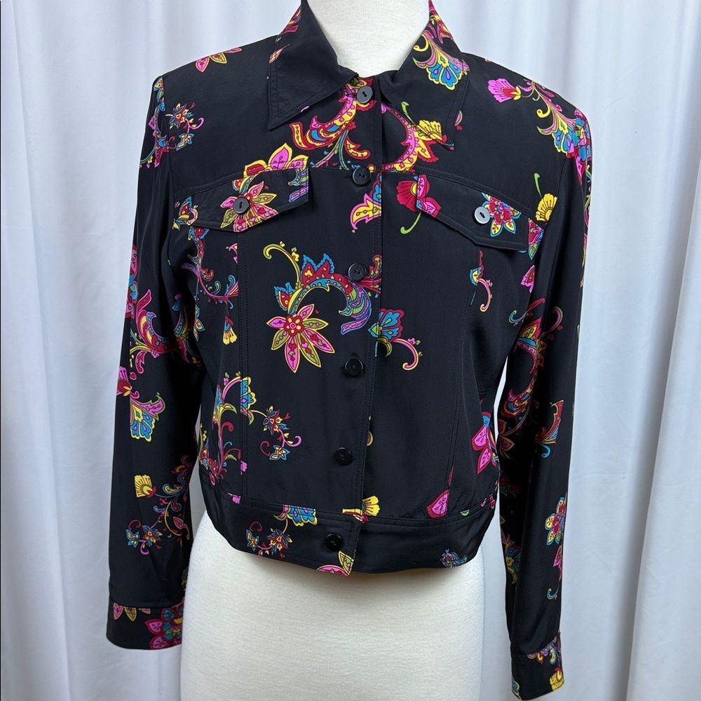Maggy L (Maggy London) Vibrant Floral Black Suit Jacket, 10P - 100% Silk